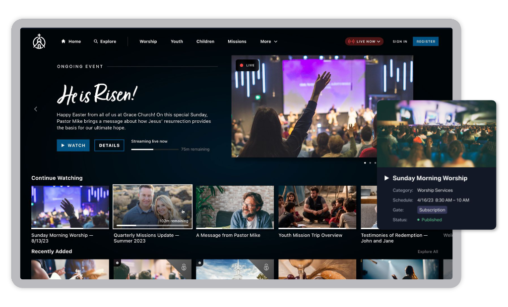 Custom-branded, video-on-demand streaming app interface